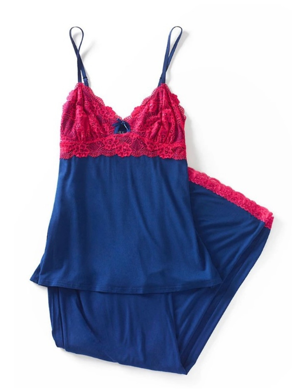 Adore Me Lace Trim Pajama Cami - Navy and Fuchsia